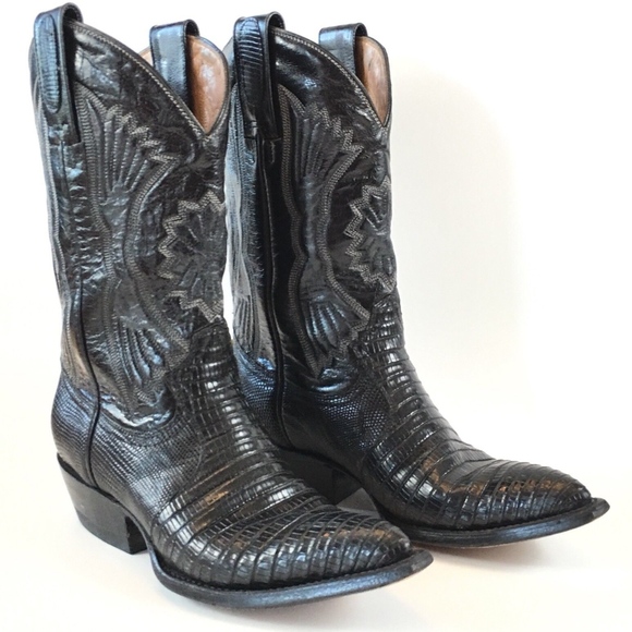 Montana Shoes - Montana Black Leather Reptile Pattern Cowgirl Boot